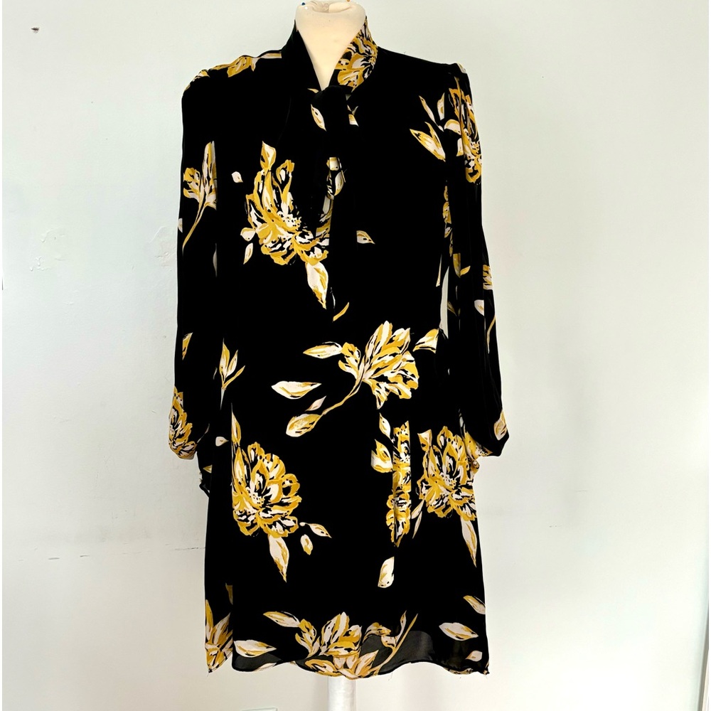 Joie Black Midi Dress with Yellow Floral Print